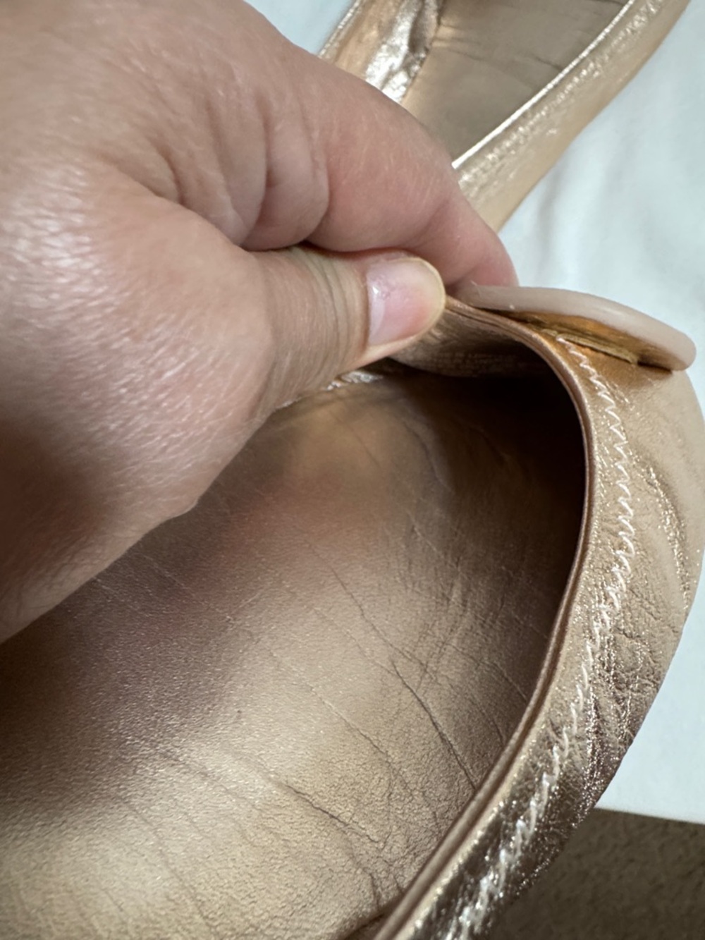 Tory Burch Minnie Travel Metallic Rose Gold Ballet Flats Logo  10.5 - Picture 7 of 7